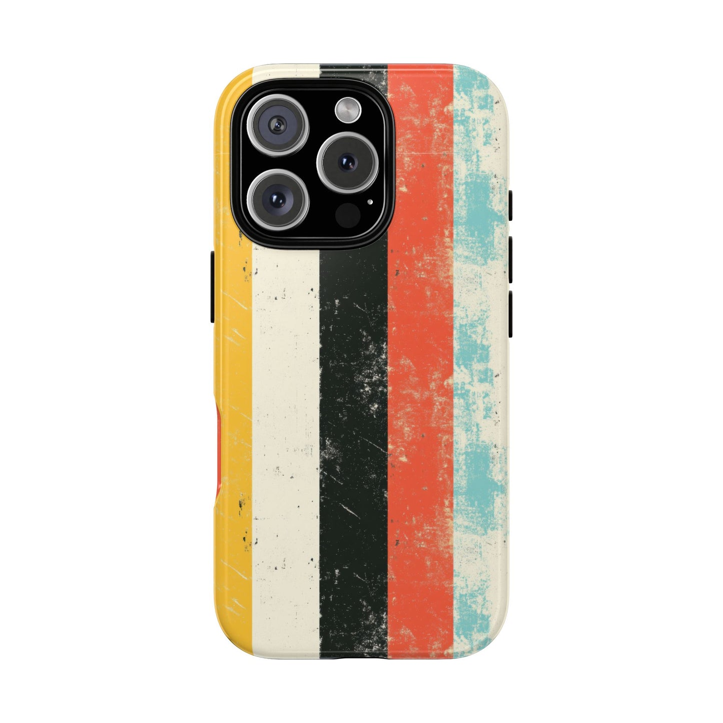 Retro Striped Phone Case - Vintage Grunge Stripes in Red Yellow Black Aqua - Tough Protective Cover