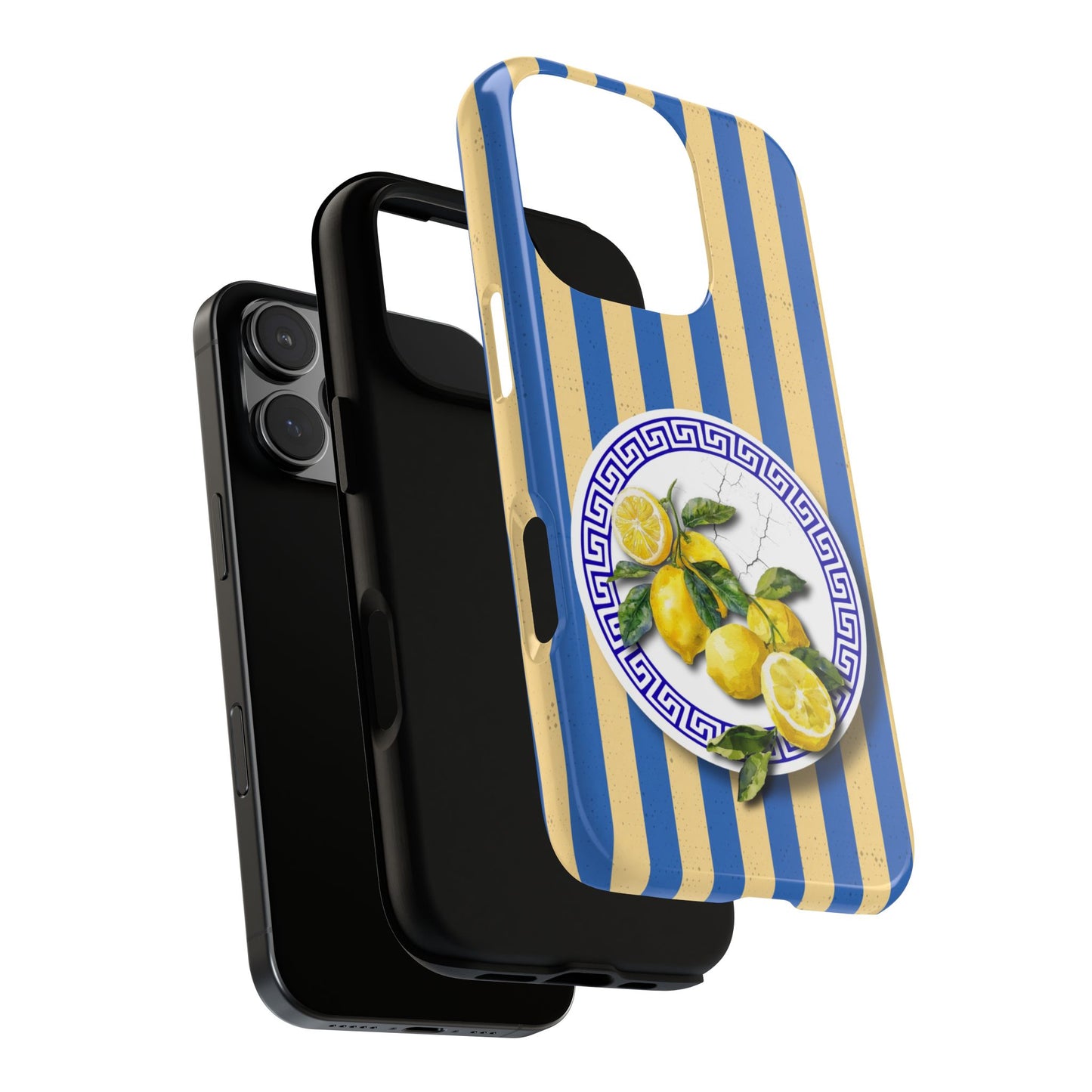 Mediterranean Lemons Phone Case - Tough Dual Layer iPhone & Samsung Cover - Blue Gold Greek Plate Design