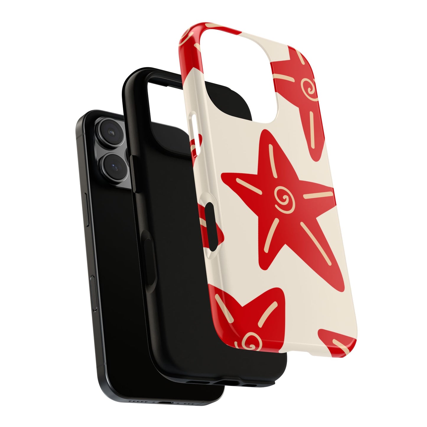 Red Starfish Tough Phone Case - Bold Beach-Inspired Cover on Cream Background, Fits iPhone 16 15 14 13 12 11 Pro Max, Samsung & Google Pixel