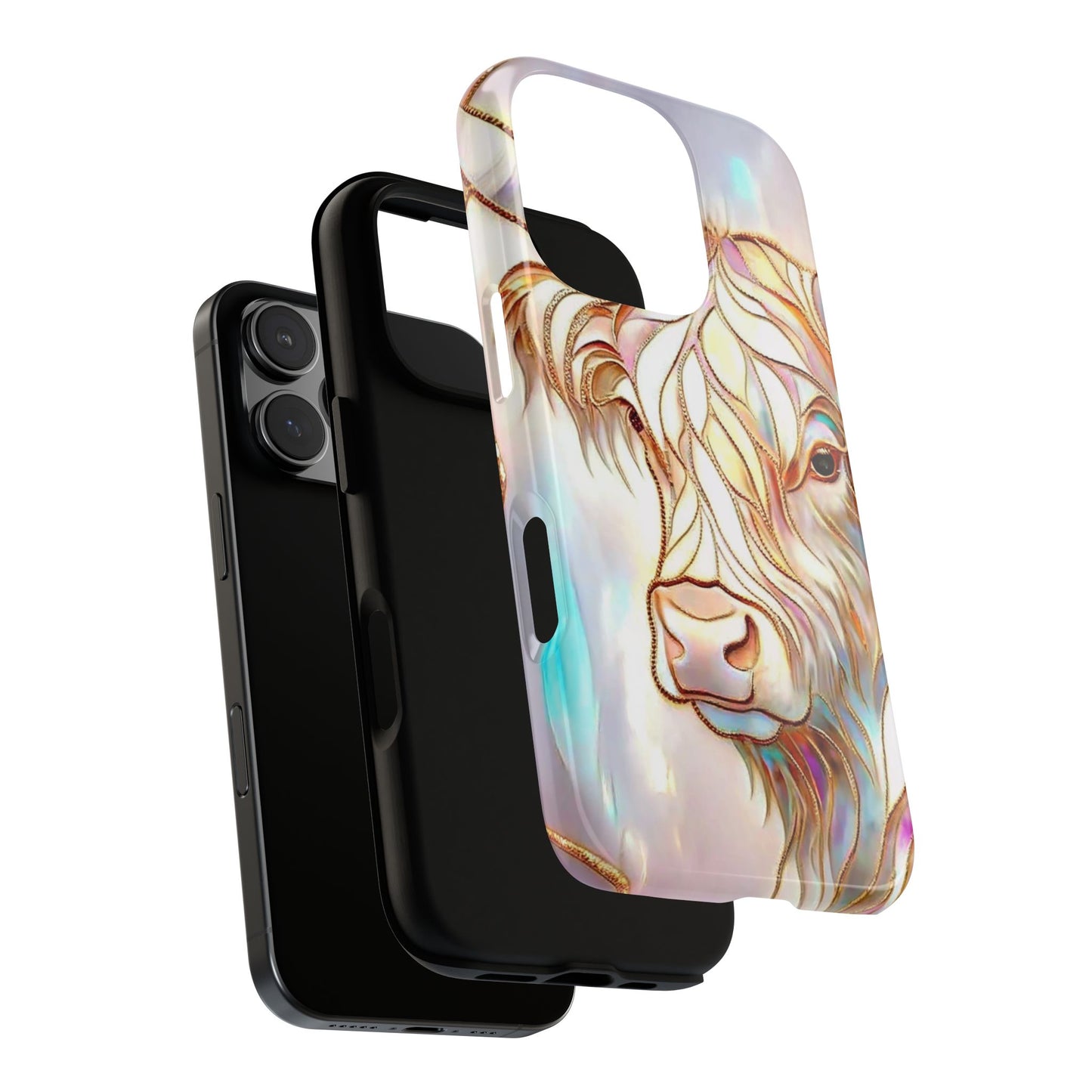 Psychedelic Highland Cow Stained Glass Phone Case - Tough Protective Case for iPhone, Samsung & Google Pixel, Check Description for Models