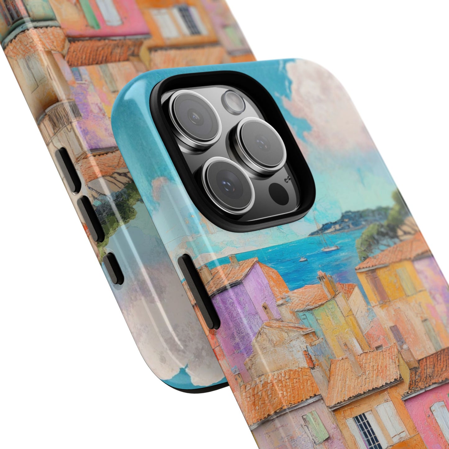 Seaside Rooftops Tough Phone Case with Vibrant Mediterranean Architecture Art