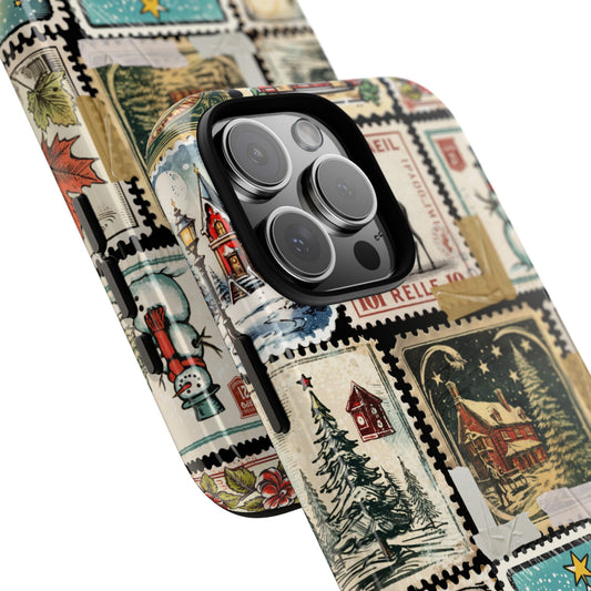 Retro Holiday Stamp Tough Phone Case - Vintage Christmas Collage with Cozy Winter Charm