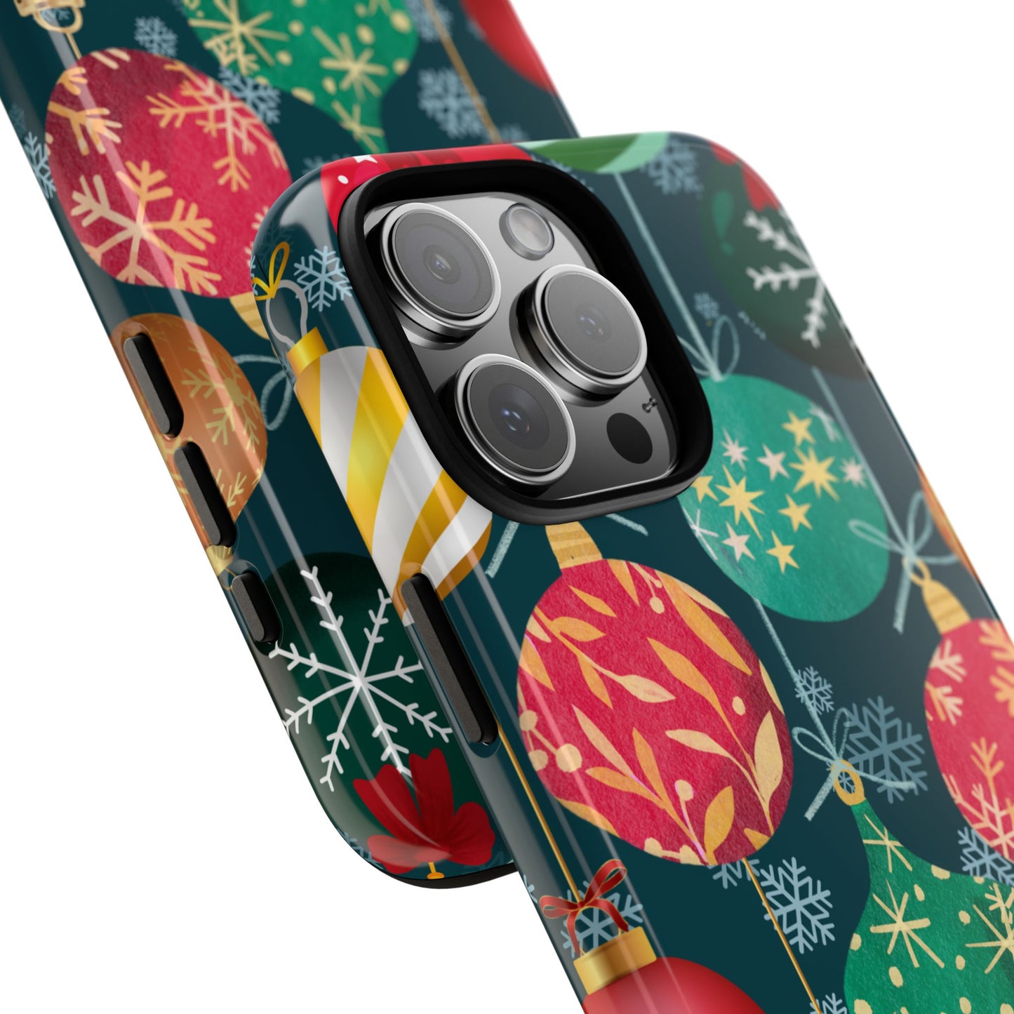 Colourful Christmas Baubles Tough Phone Case - Festive Ornament Pattern with Snowflakes