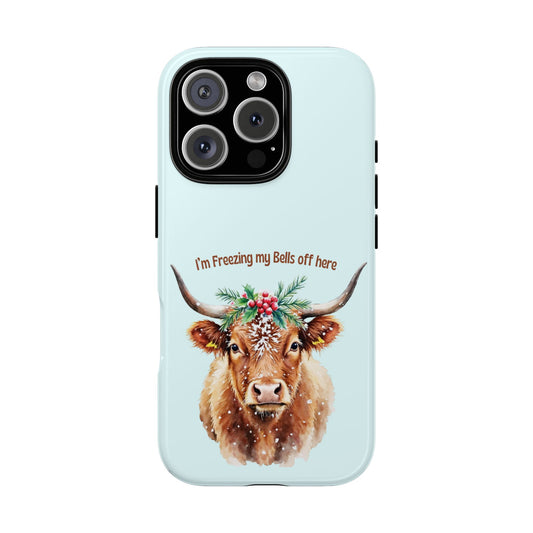 Winter Highland Cow with Holly - Festive Watercolor Tough Phone Case for Popular Smartphones
