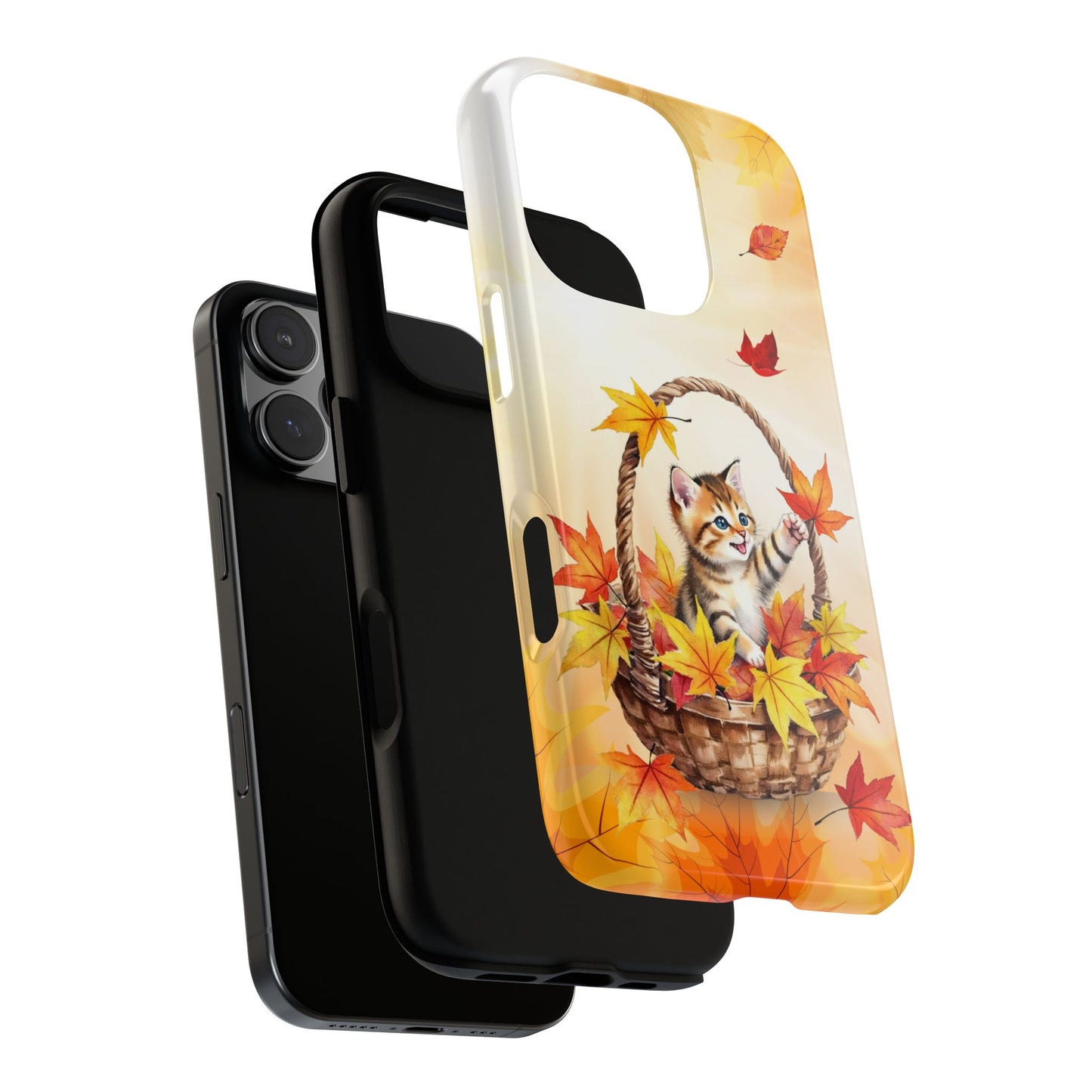 Autumn Kitten Tough Phone Case - Cute Cat in Fall Leaves for Popular Smartphones