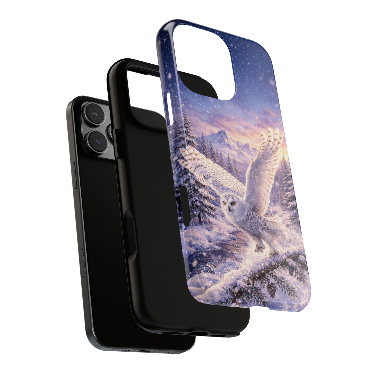 Snowy Owl Phone Case - Winter Wildlife Action Scene - Snowy Forest Tough Case