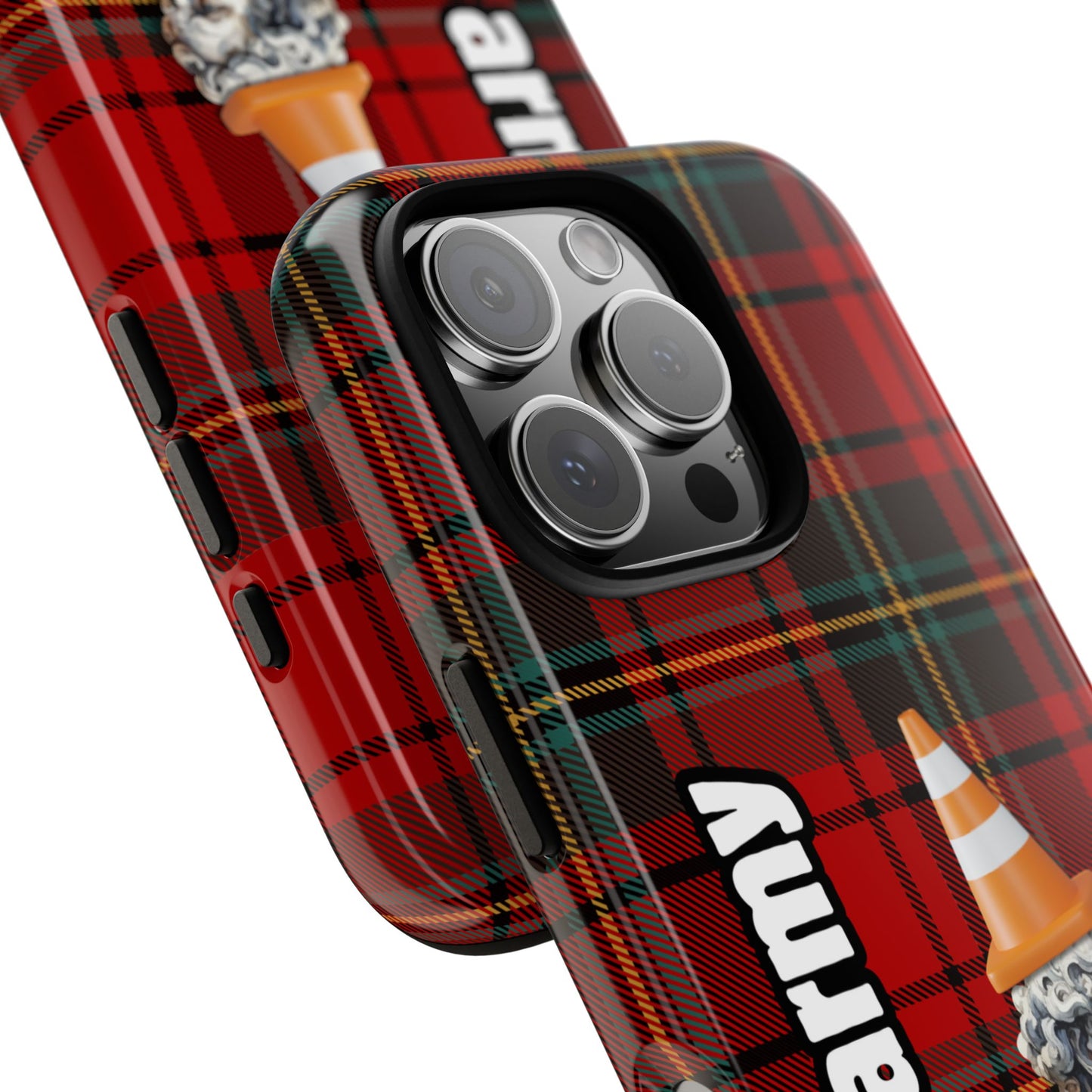 Tartan Army Phone Case - Funny Scottish Statue Cone Design on Red Plaid for iPhone & Samsung