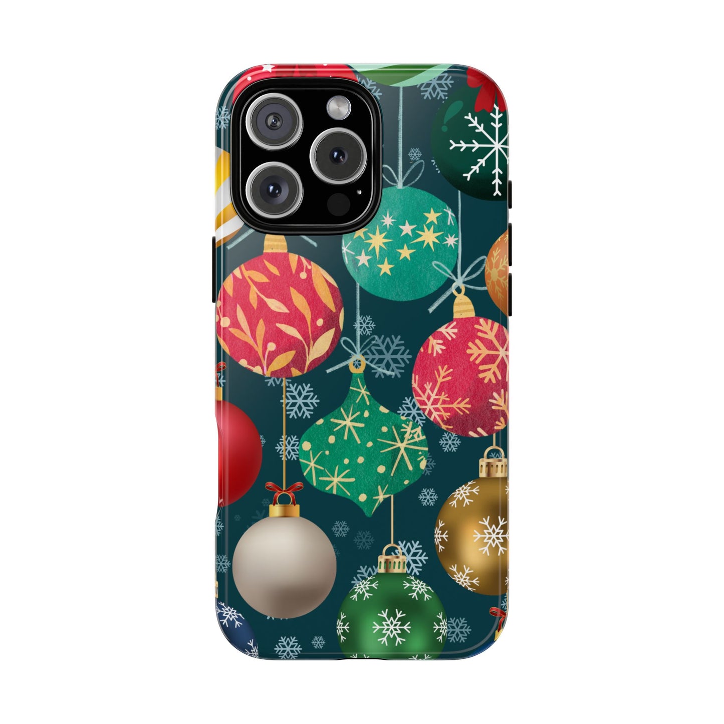 Colourful Christmas Baubles Tough Phone Case - Festive Ornament Pattern with Snowflakes