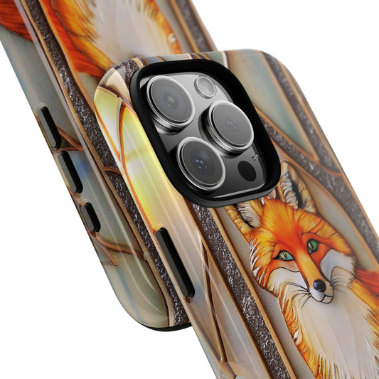 Stained Glass Fox Phone Case - Majestic Red Fox Forest Art - Woodland Wildlife Design