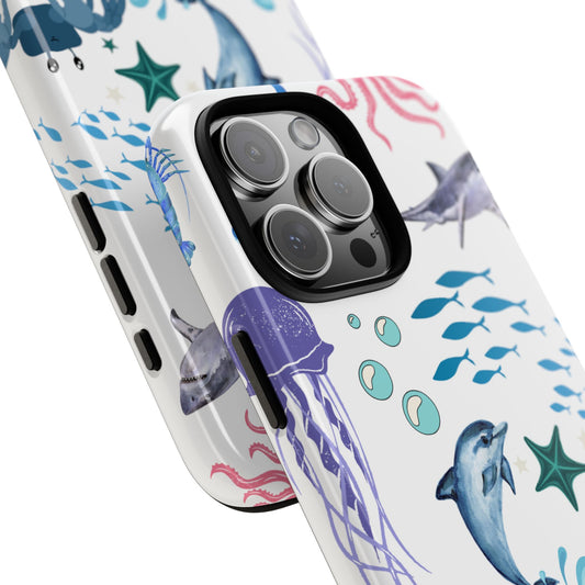 Ocean Life Tough Phone Case - Underwater Sea Creatures Design with Whales & Dolphins