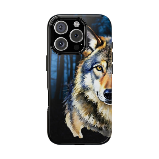 Wolf Half Face Tough Phone Case - Chrome Pop Art Animal Design