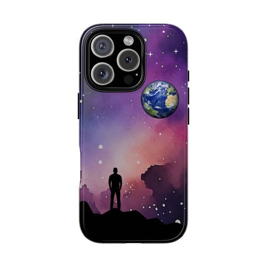 Cosmic Universe Phone Case - Galaxy Earth Space Art Tough Case for Popular Smartphones - Astronaut Stargazer Night Sky Design