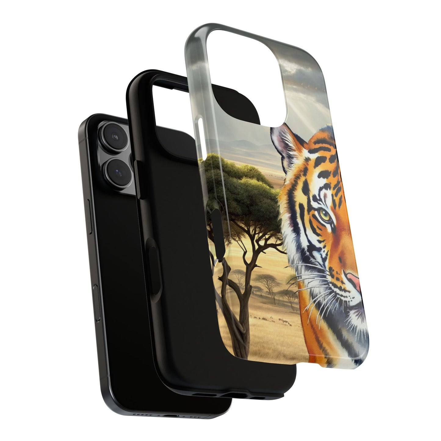 Tiger Half Face Tough Phone Case - Chrome Pop Art Animal Design