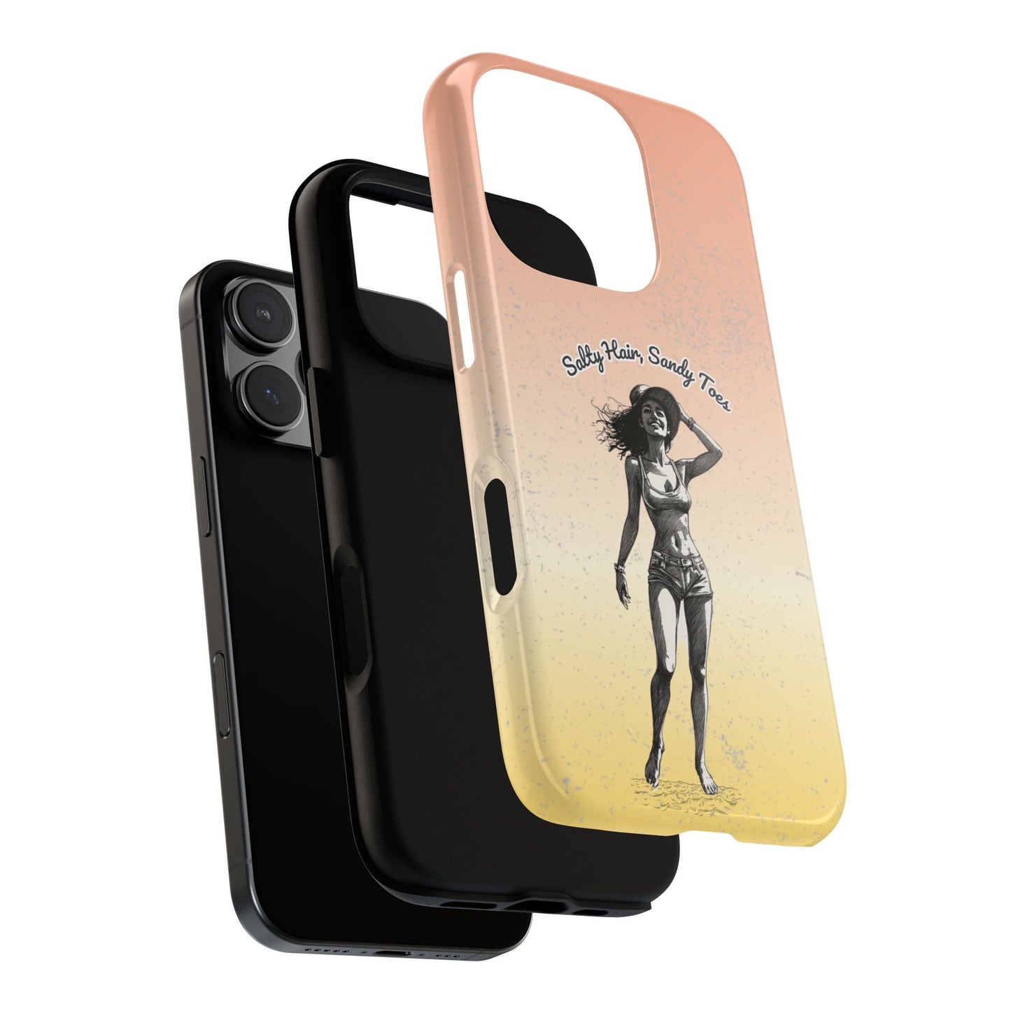 Salty Hair Sandy Toes Phone Case - Retro Summer Beach Girl Art for iPhone & Samsung - Barefoot Vibes Tough Case - Aesthetic Sunset Colors