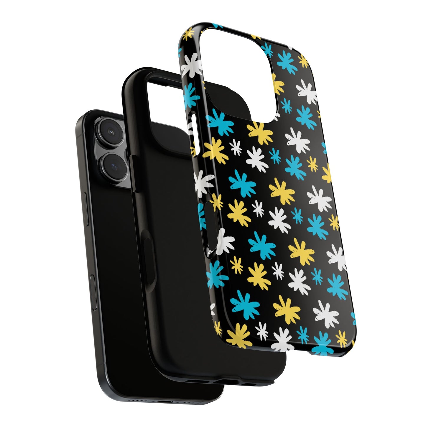 Dopamine Daisy Tough Phone Case - Bright Blue, Yellow & White Flowers on Black for iPhone and Samsung