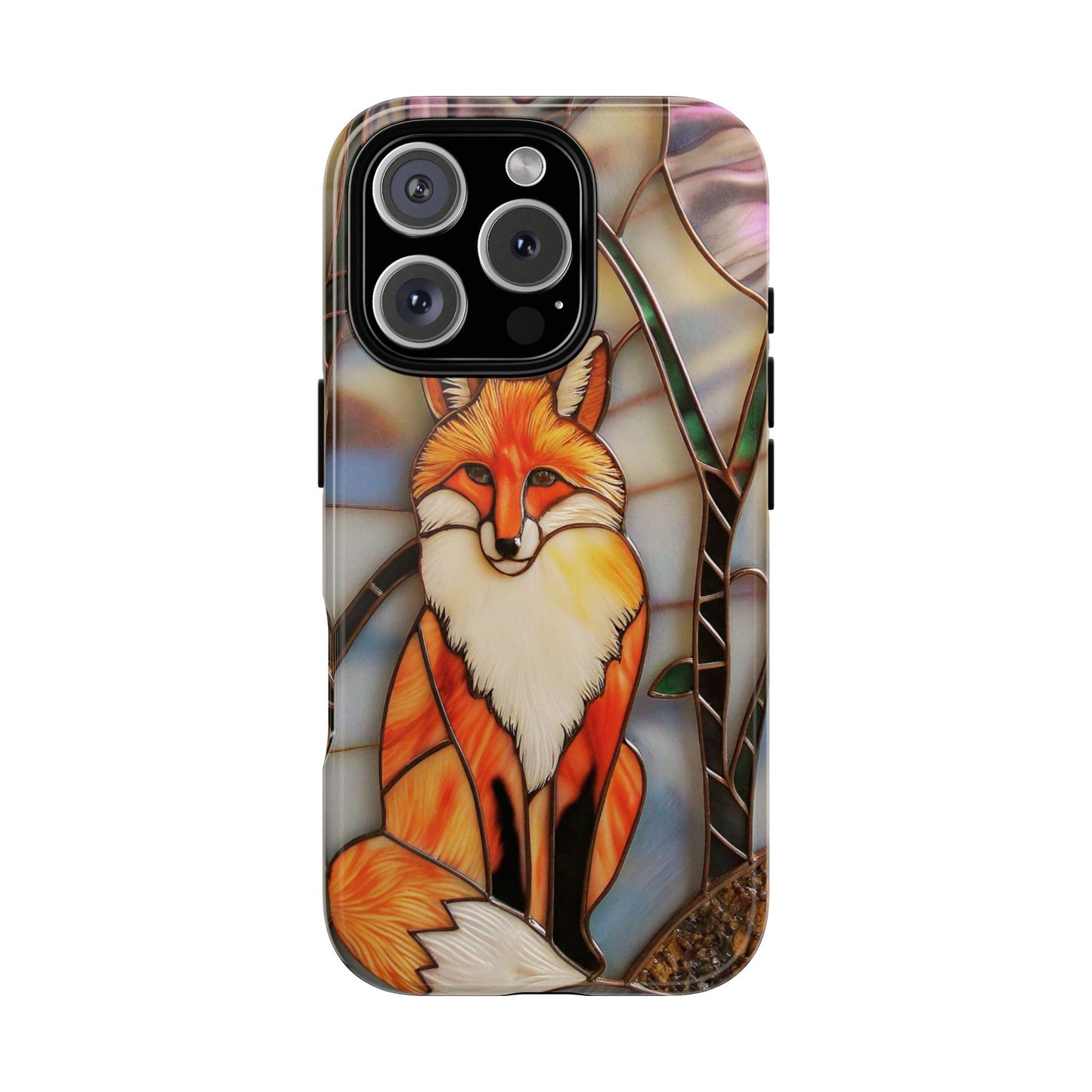 Stained Glass Red Fox Phone Case - Woodland Animal Art - Nature Inspired Design