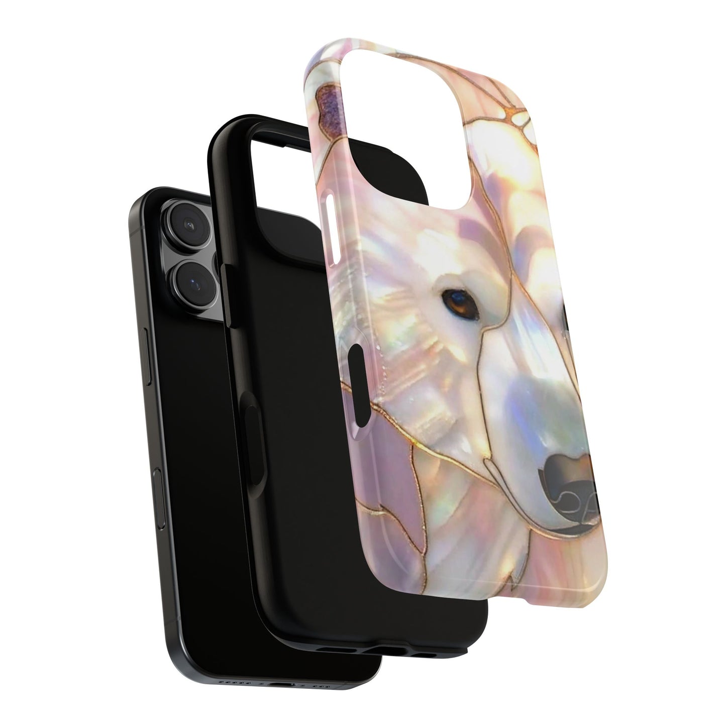 Stained Glass Polar Bear Phone Case - Iridescent Ice Blue Mosaic Animal Art for iPhone 16 to X Pro Max, Samsung S25 to S10 Plus Ultra FE