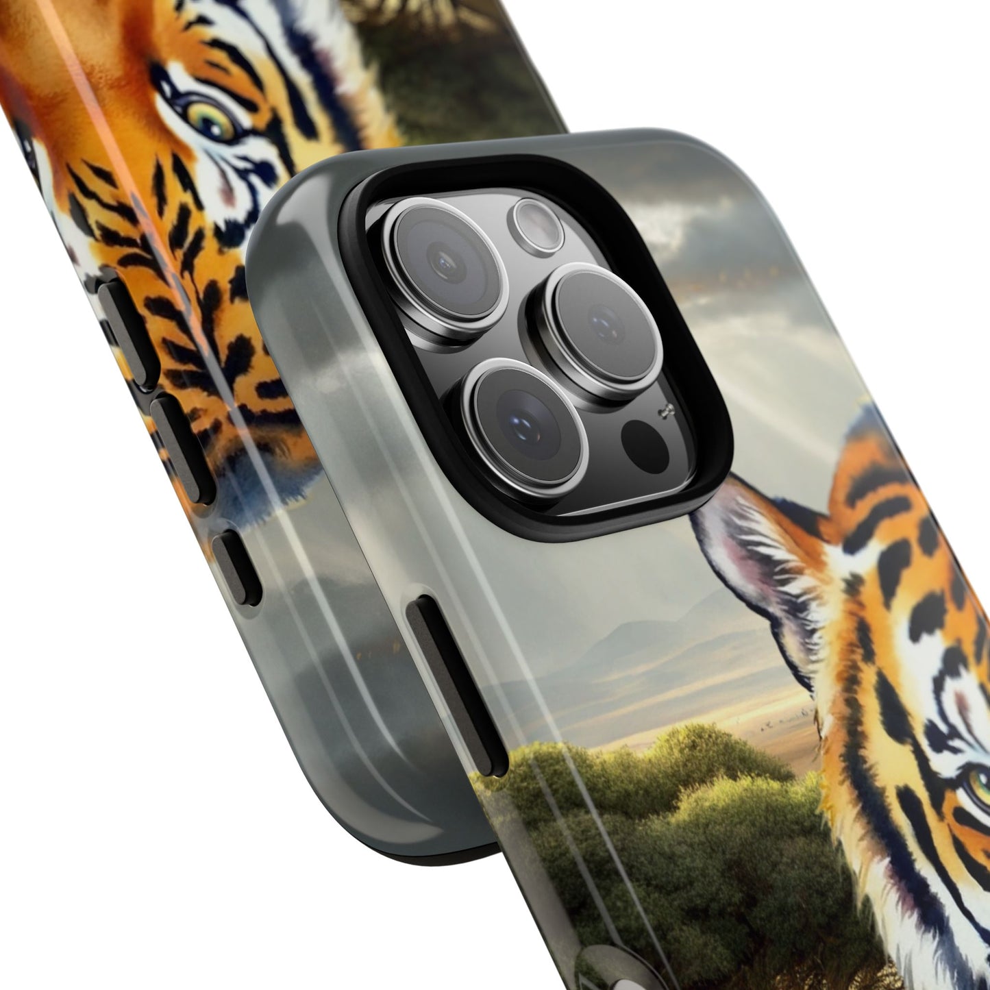 Tiger Half Face Tough Phone Case - Chrome Pop Art Animal Design