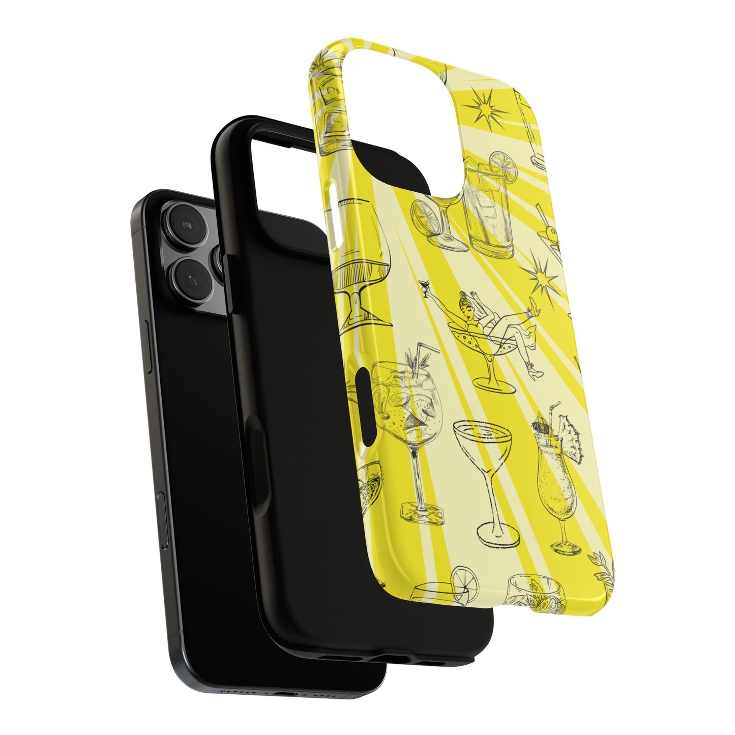Cocktail Hour - Yellow Retro Drinks Sketch Tough Phone Case