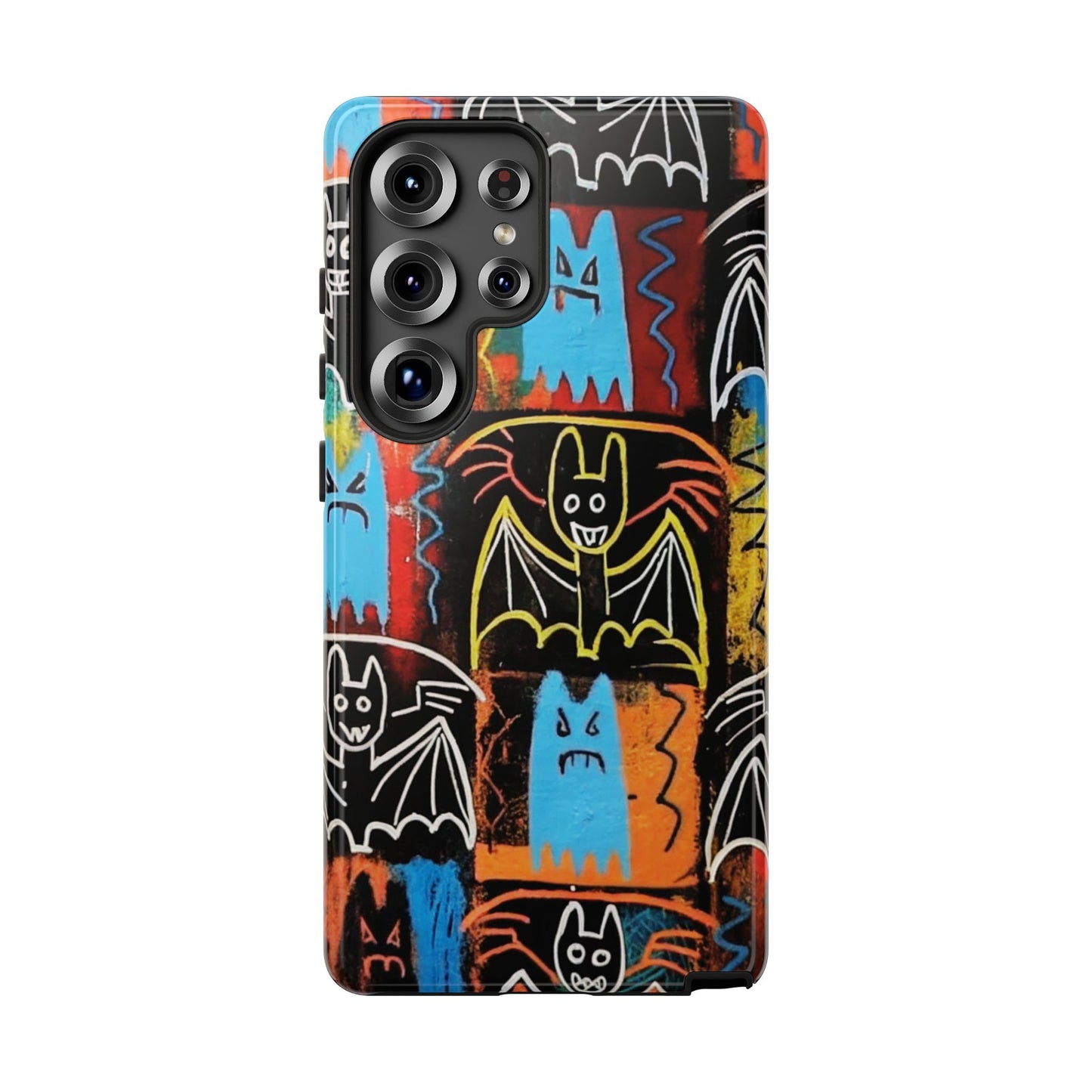 Graffiti Bat & Ghost Tough Phone Case - Basquiat Halloween Street Art Design