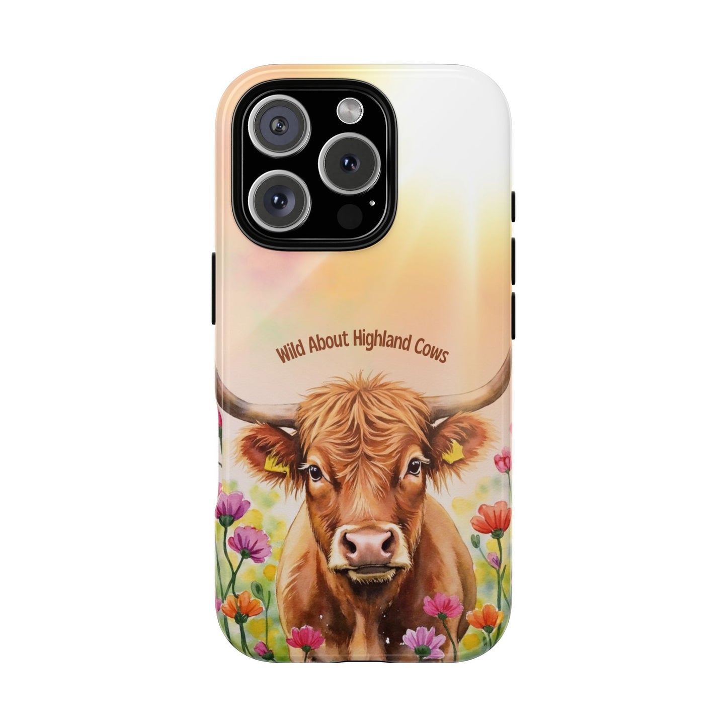 Highland Cow in Wildflower Meadow - Rustic Watercolor Tough Phone Case for Popular Smartphones