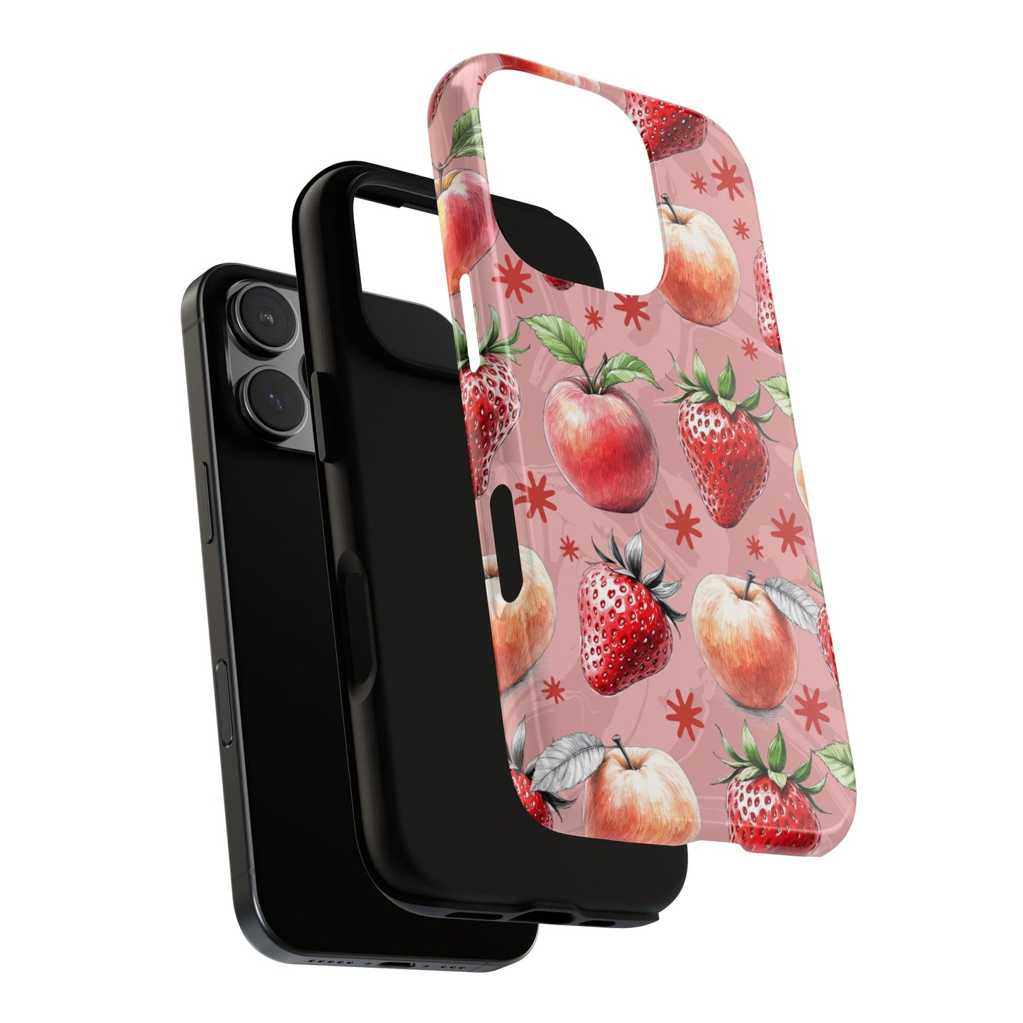 Strawberries and Peaches Pattern Phone Case for iPhone 16 15 14 13 12 11 Pro Max, Samsung Galaxy S25 S24 S23 S22 S21 S20 Plus Ultra & Google