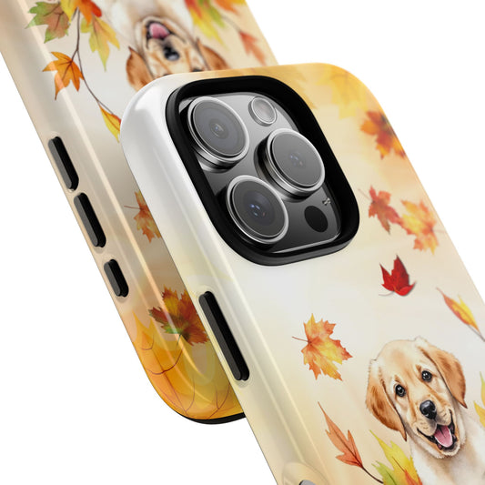 Autumn Puppy Tough Phone Case - Cute Dog in Fall Leaves for Popular Smartphones