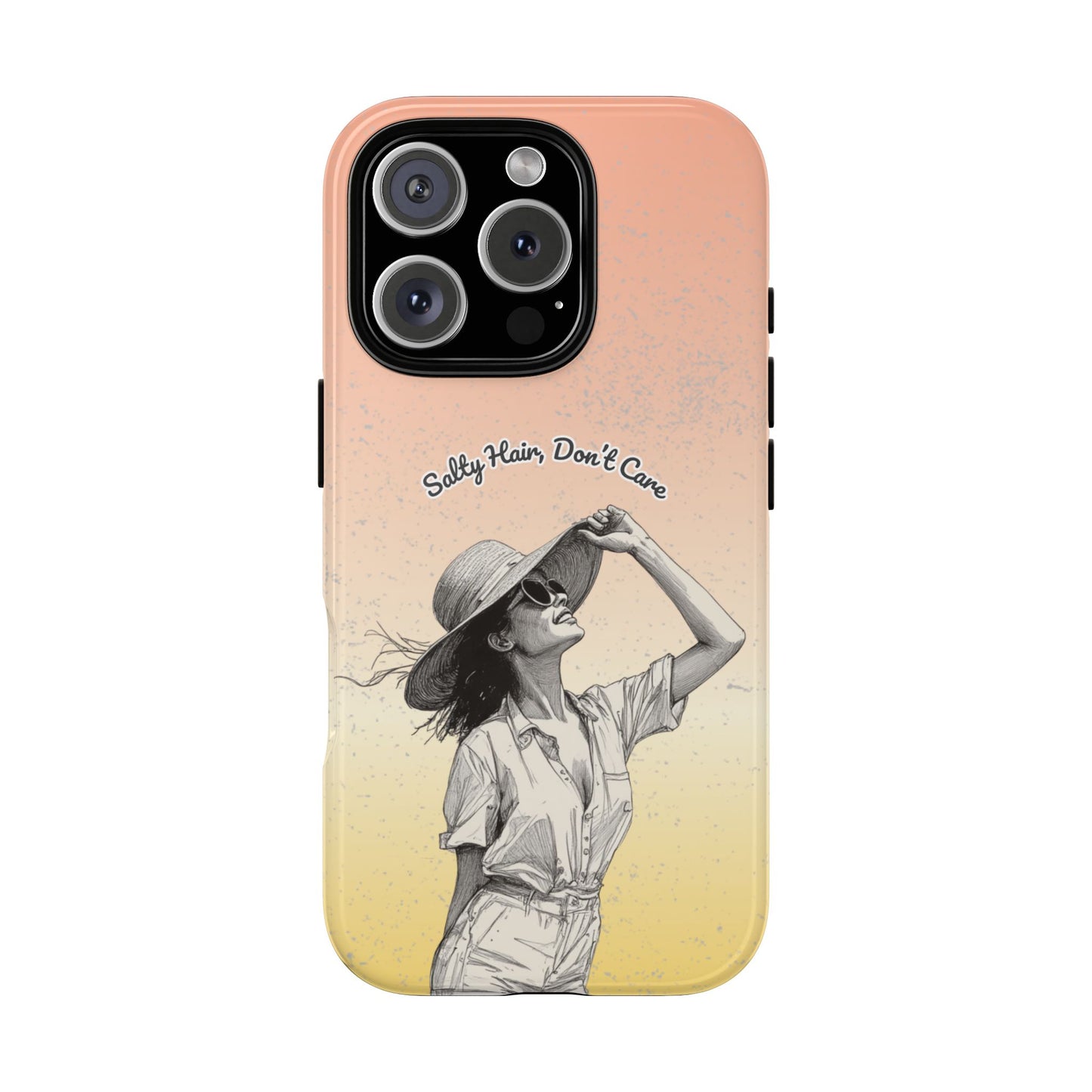 Salty Hair Don't Care Phone Case - Retro Summer Aesthetic Case for Popular Smartphones - Beach Babe Sketch Art - Soft Gradient Tough Case