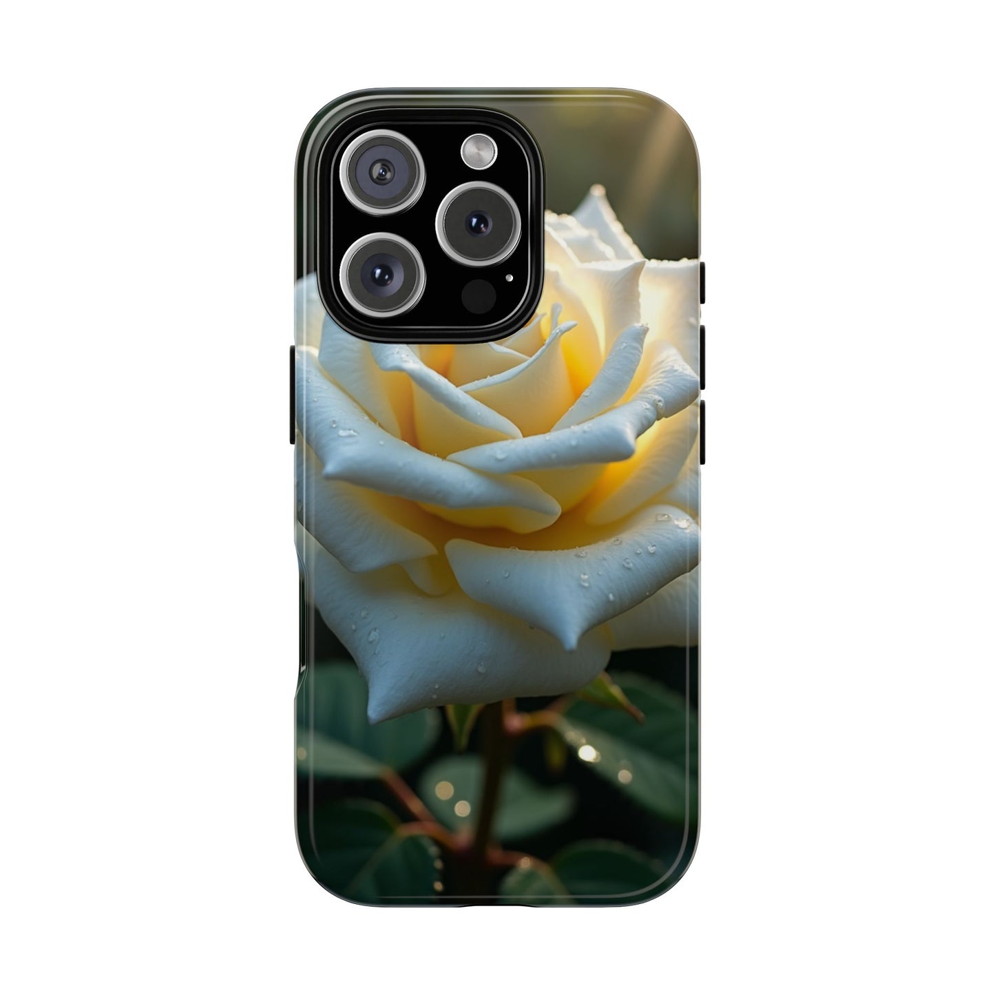 Phone Cases, White Rose Flower with Water Drops on Dark Background, Floral Accessories, Protective Cover, Floral iPhone Case, Unique Gift