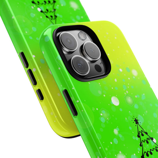 Abstract Christmas Tree Tough Phone Case - Neon Green & Yellow Glow