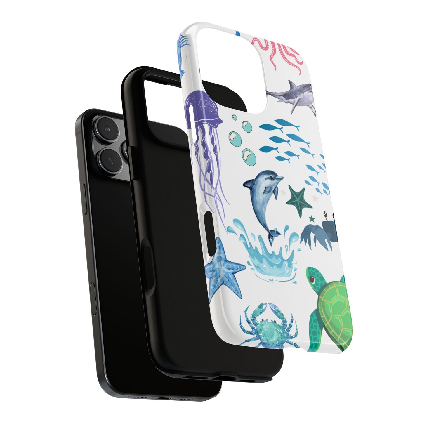 Ocean Life Tough Phone Case - Underwater Sea Creatures Design with Whales & Dolphins