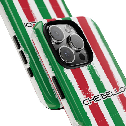CHE BELLO! Tough Phone Case - Italian Flag Brush Stripes, Retro Font, Bold Italy-Inspired Design for Popular Smartphones