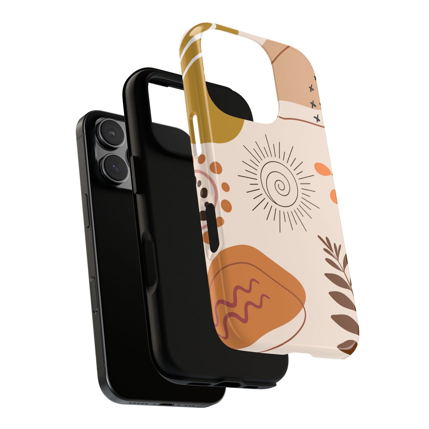 Boho Sunburst & Abstract Doodle Phone Case - Warm Artistic Design for iPhone and Samsung - Modern Neutral Aesthetic
