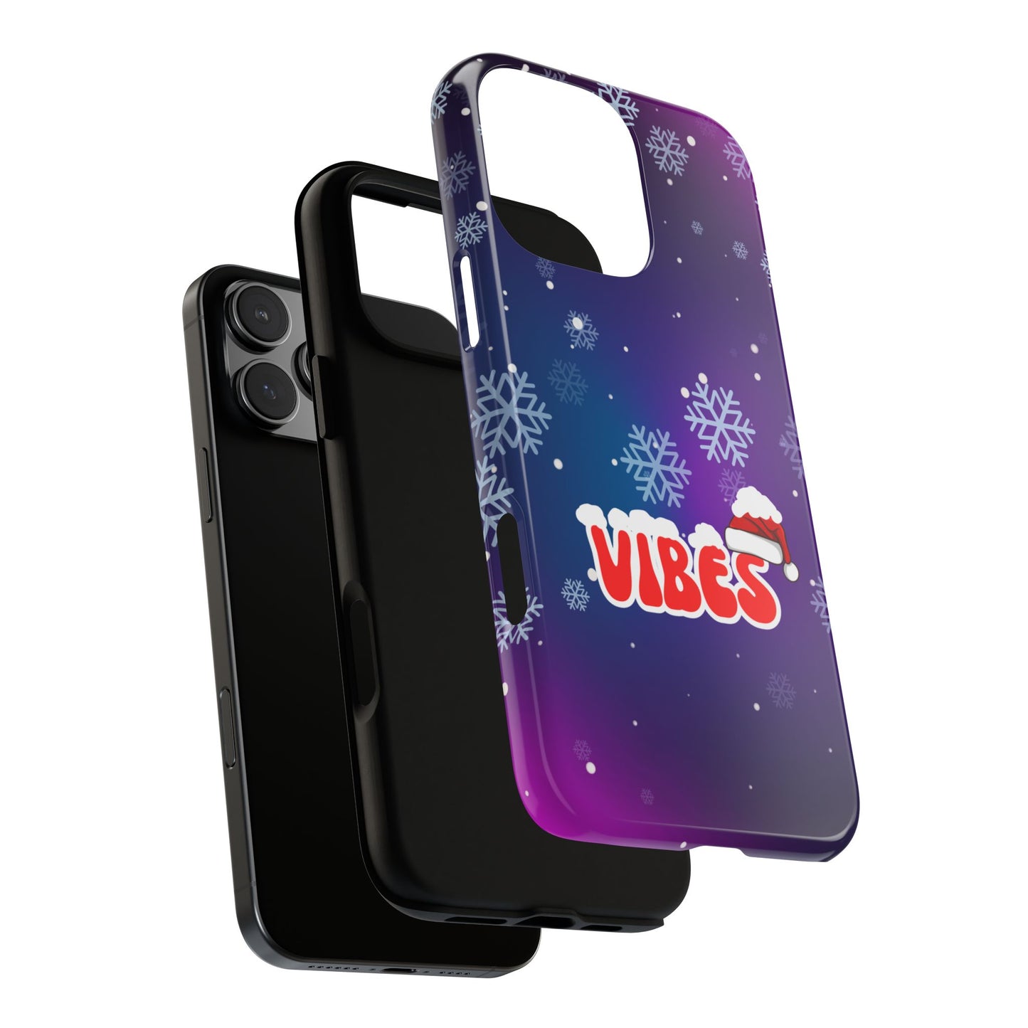 Christmas Vibes Tough Phone Case - Purple Gradient with Snowflakes & Santa Hat