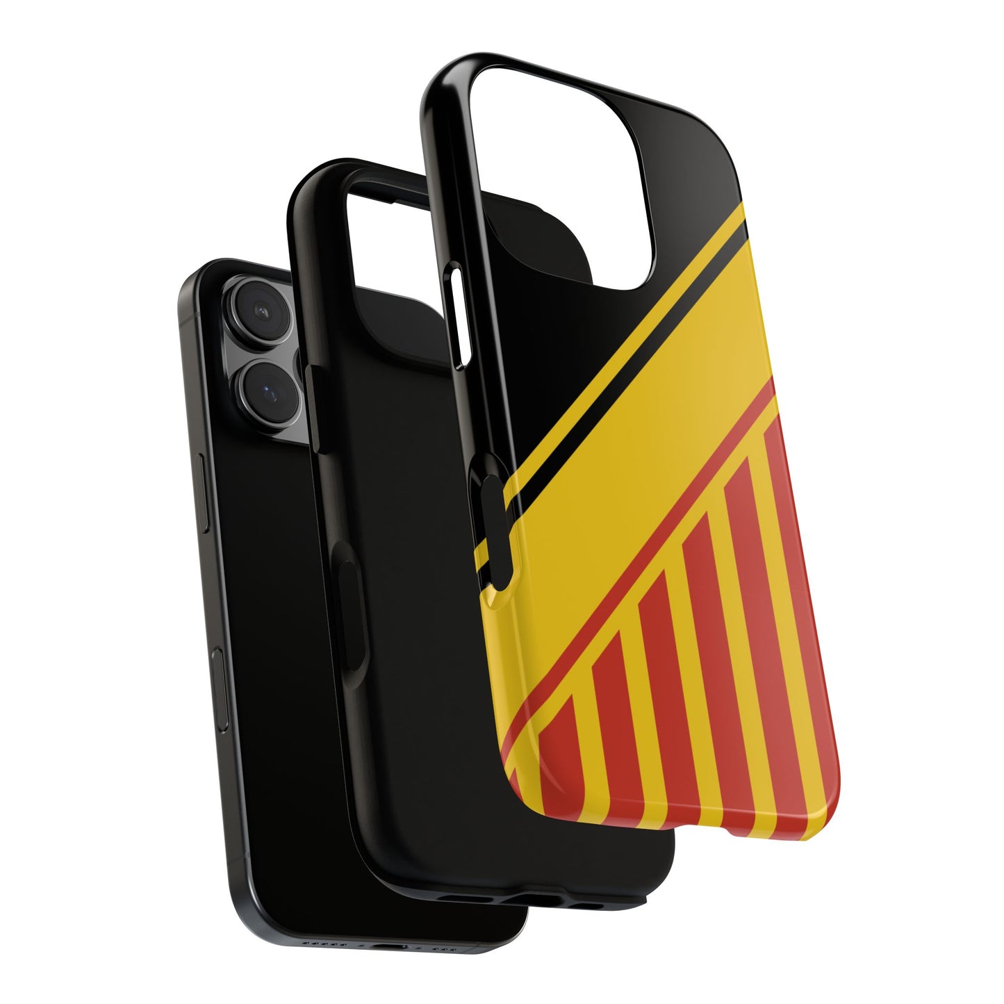 Diagonal Power Stripes Tough Phone Case - Geometric Abstract in Yellow, Red & Black for iPhone 16 - 11, Samsung S25 - S20 and Google Pixel