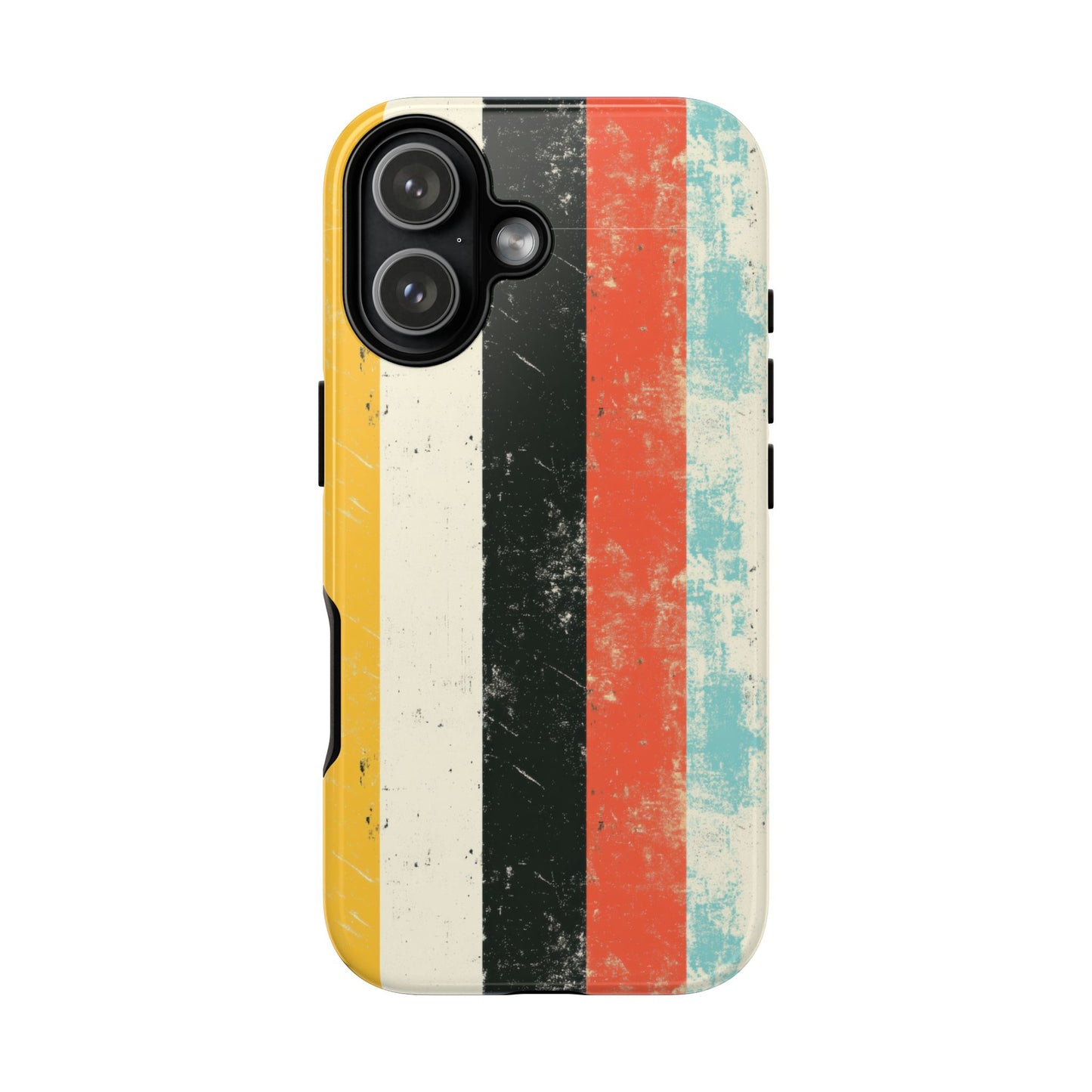 Retro Striped Phone Case - Vintage Grunge Stripes in Red Yellow Black Aqua - Tough Protective Cover