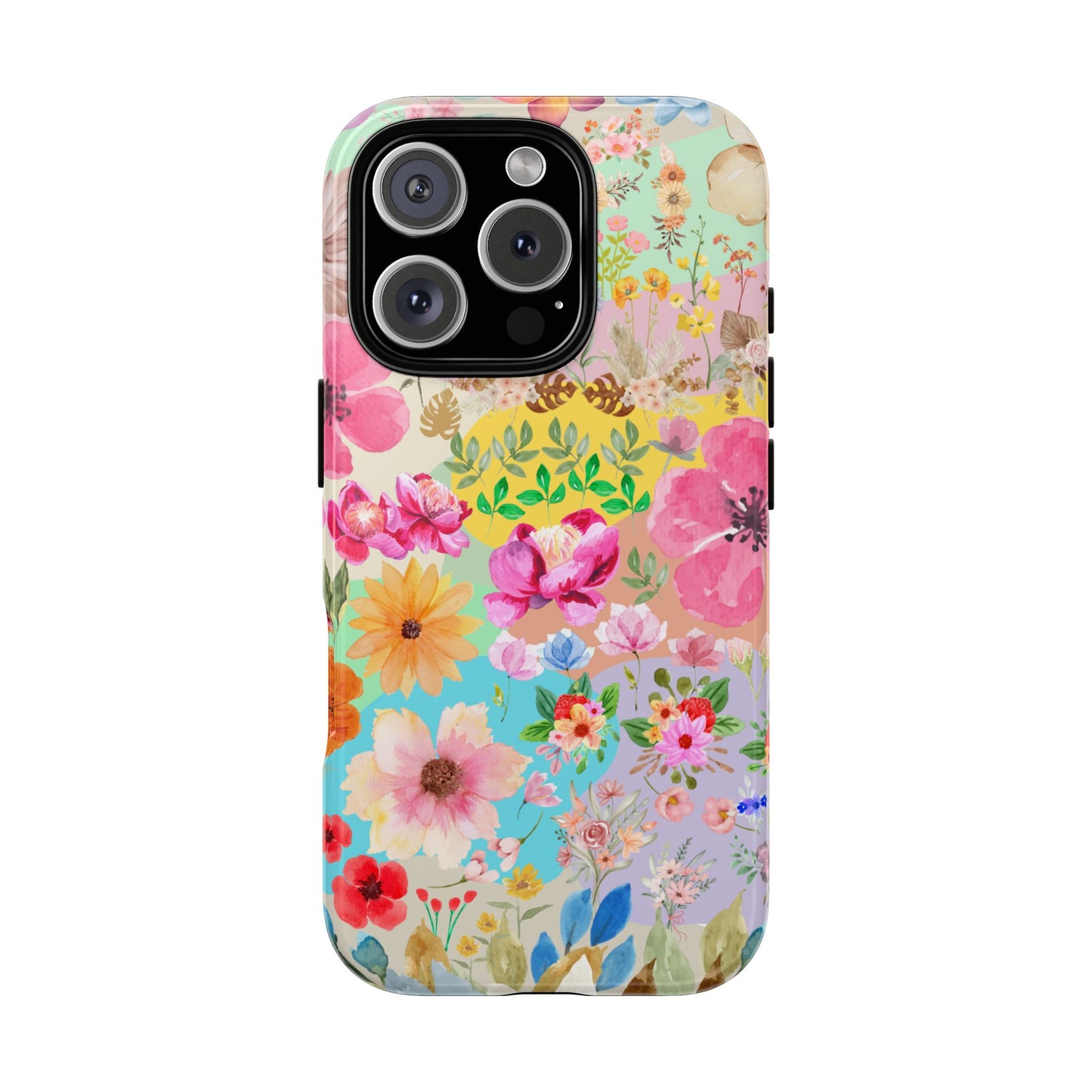 Boho Bloom Burst Phone Case - Watercolor Floral Collage in Retro Pastels for iPhone 16 15 14 13 12 11, Samsung S25 to S20 & Google Pixel