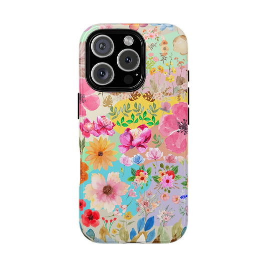Boho Bloom Burst Phone Case - Watercolor Floral Collage in Retro Pastels for Popular Smartphones