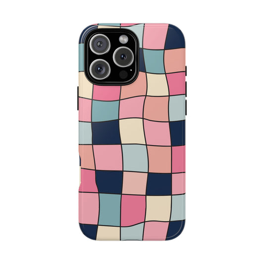Wavy Retro Tiles - Pastel Checker Tough Phone Case