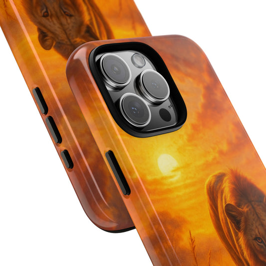 Sunrise Safari Lion Tough Phone Case with Golden Dawn Glow