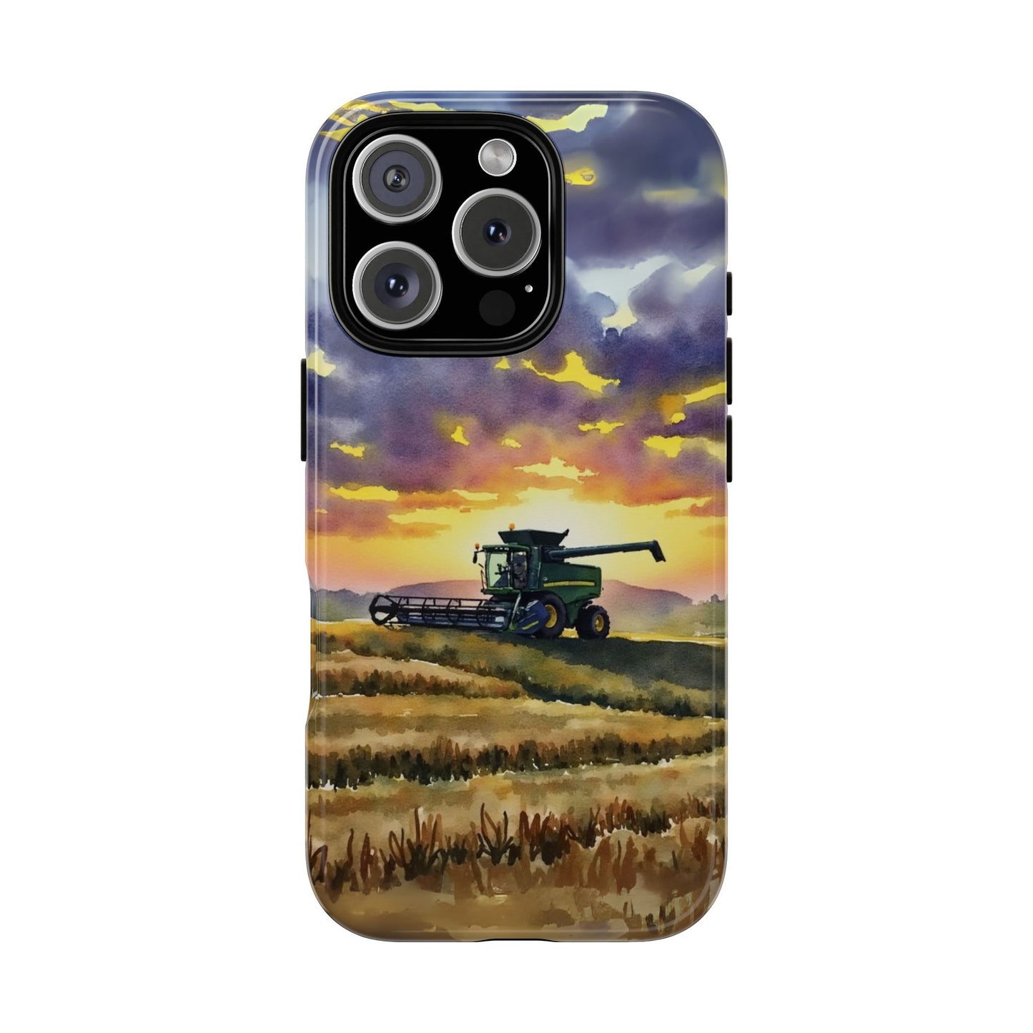 Combine Harvester Sunset Phone Case - Farm Machinery Silhouette Countryside Field Tough Case