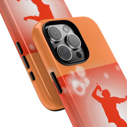 Retro Singer Tough Phone Case - Music Silhouette Design - Orange Red Glow - Vintage Wave Pattern