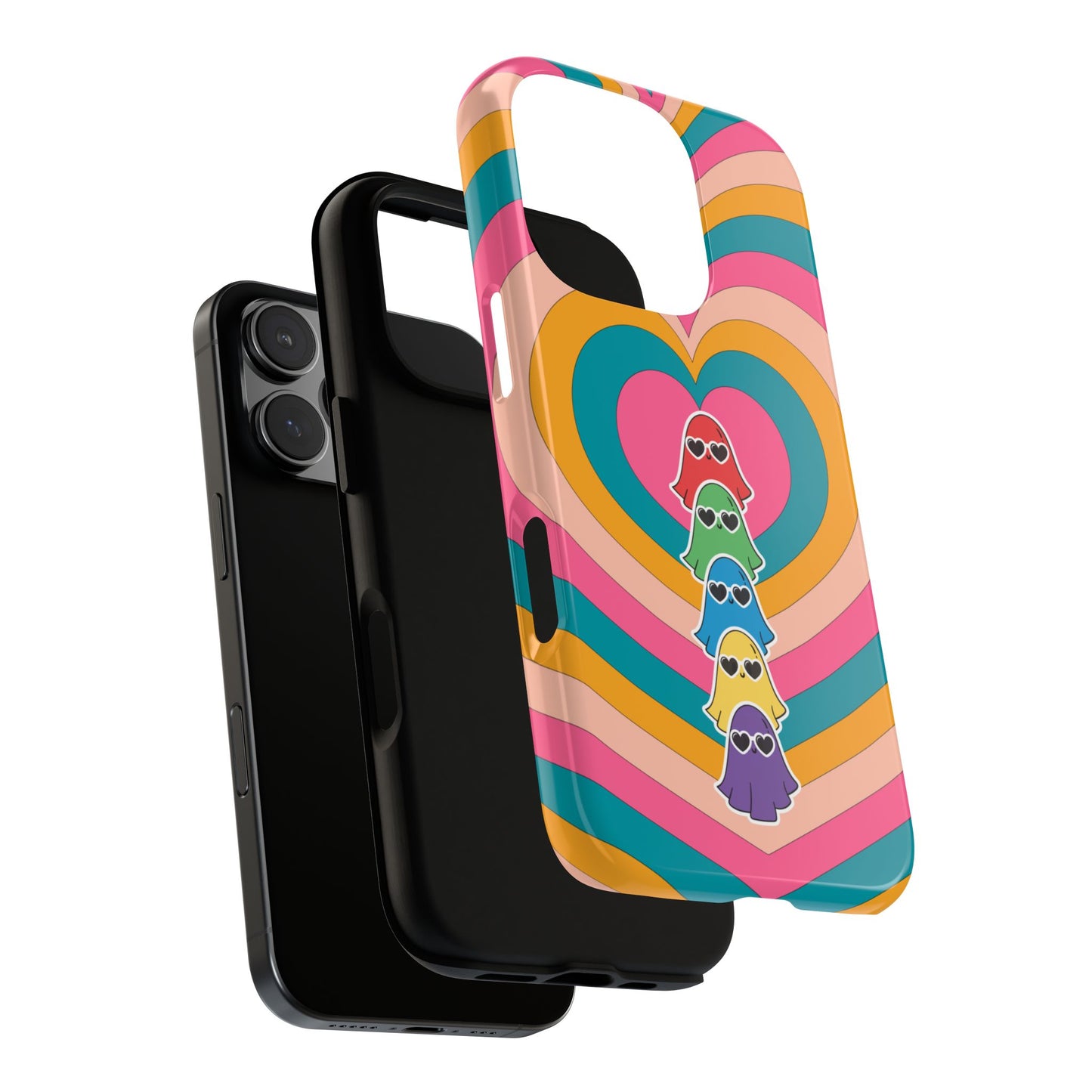Retro Heart Ghost Phone Case - Colorful Psychedelic 70s Cute Kawaii Design for Popular Smartphones