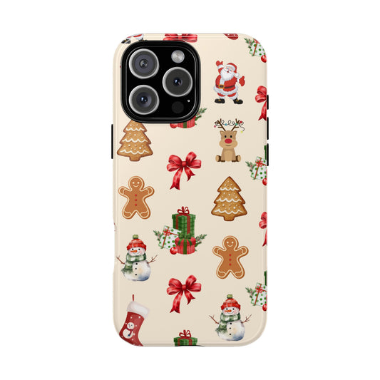 Festive Santa & Gingerbread Tough Phone Case - Christmas Pattern with Reindeer and Gifts