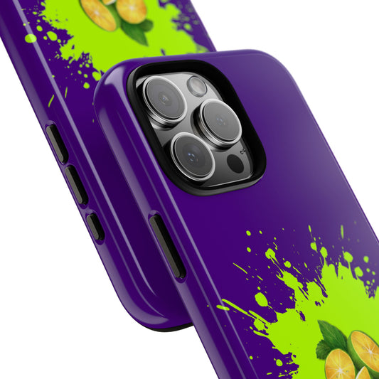 Lime Burst Tough Phone Case - Purple Neon Green Splash - Citrus Pop Art Design - Vibrant Colour Aesthetic