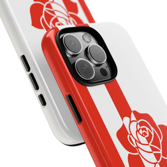 Retro England Tough Phone Case - Red Rose Silhouette Design - Vintage English Flag Style