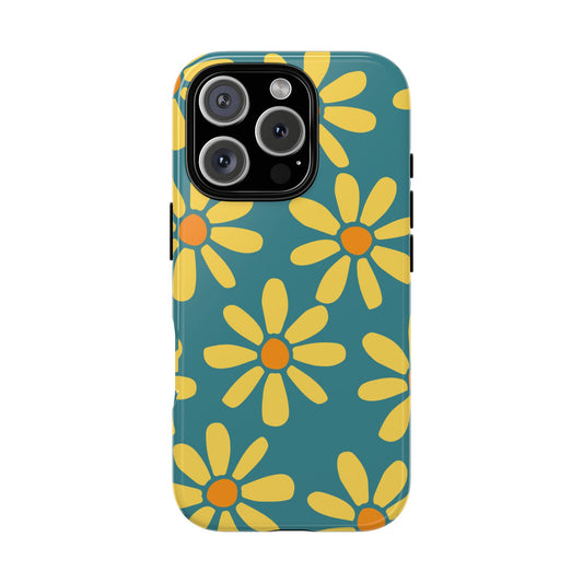 Retro Sunflower Pattern Phone Case, Floral Tough Tech Accessory for Spring, Cute Mobile Cover Gift for Her