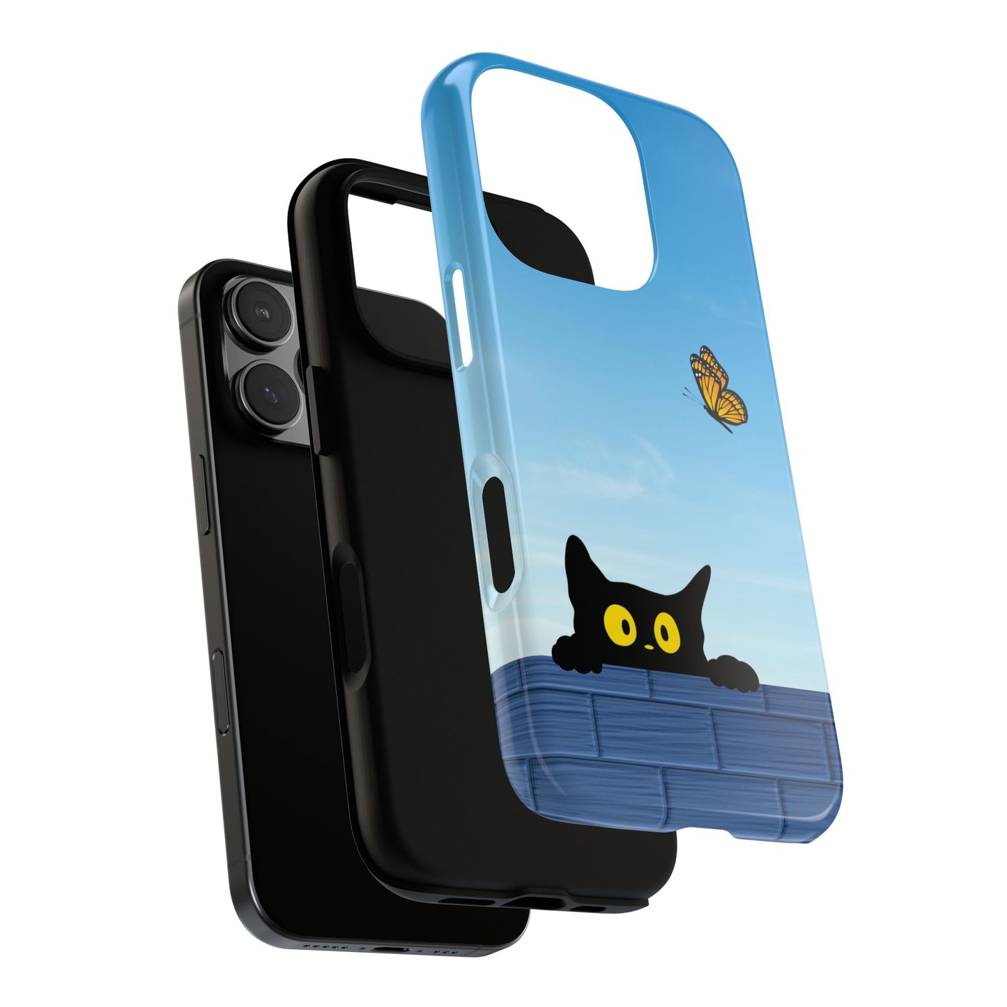 Tough Cases, Cute Cat and Butterfly Phone Case Design, Kawaii Phone Cover, Pet Lover Gift, Cat-Themed Accessory, Animal Case