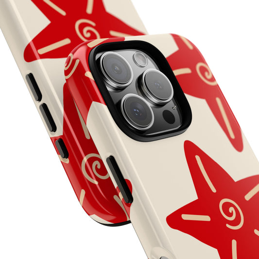 Red Starfish Tough Phone Case - Bold Beach-Inspired Cover on Cream Background