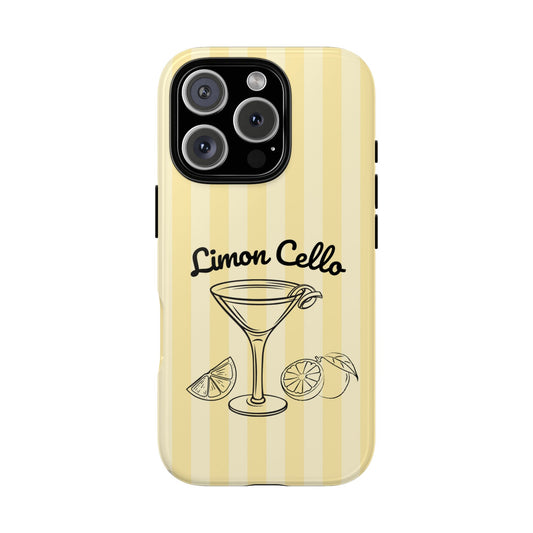 Limon Cello Phone Case - Retro Lemon Cocktail Art on Yellow Stripes - Summer Vibes Tough Case